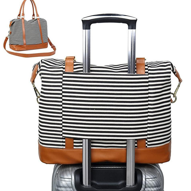 CAMTOP Women Ladies Travel Bag Canvas Weekend Overnight Carry On Luggage Bags(Black Stripe)