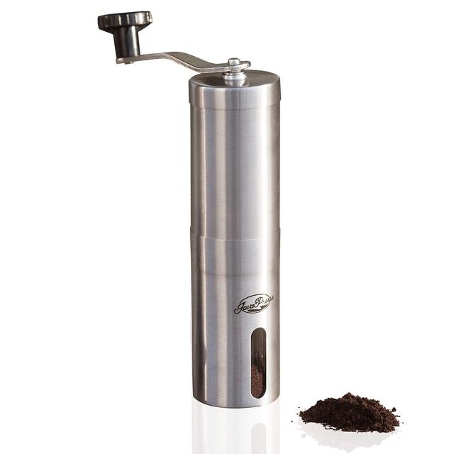 JavaPresse Manual Coffee Grinder, Conical Burr Mill, Brushed Stainless Steel