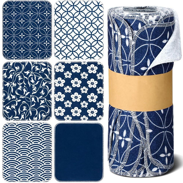 Noveread 36 Count Reusable Cleaning Cloths Washable Cotton Kitchen Towels for Home(Japanese Style,Blue)