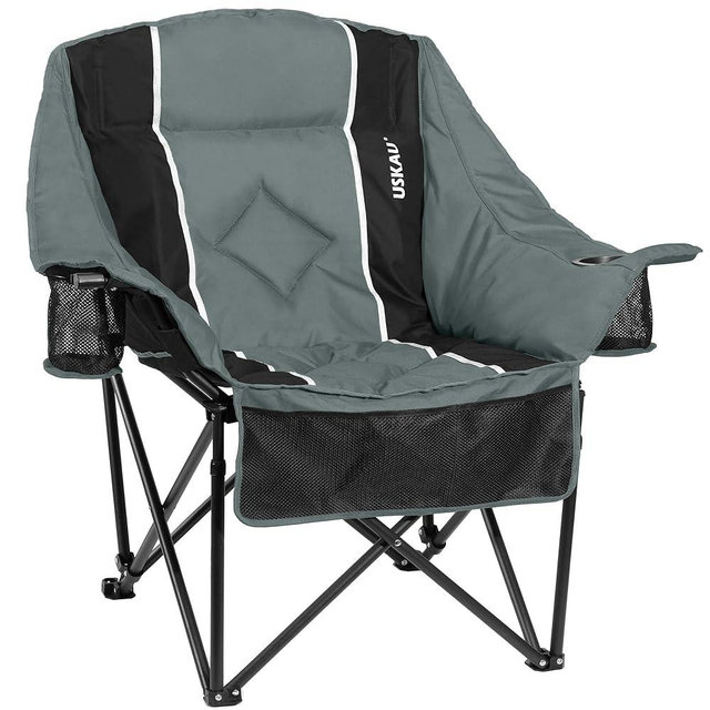 Oversized Camping Chair for Adults, Heavy Duty Padded Folding Chair Supports 400 lbs, Extra Wide Comfortable Outdoor Seat with Wine Glass Holder, Side Pockets & Carry Bag for Car Camping, RV, Lawn