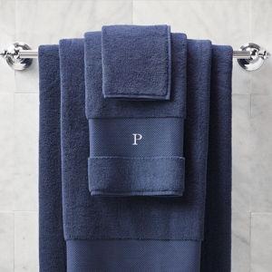 Indigo Blue Frontgate Resort Collection Bath Towels Set of Four with Turkish Cotton & Spinsoft Weaving