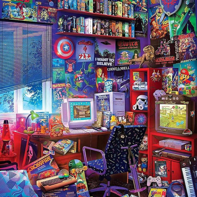 '80s Game Room Pop Culture 1000 Piece Jigsaw Puzzle By Rachid Lotf | Interactive Brain Teaser, Educational Toys & Games for Kids and Adults | 28 x 20 Inches
