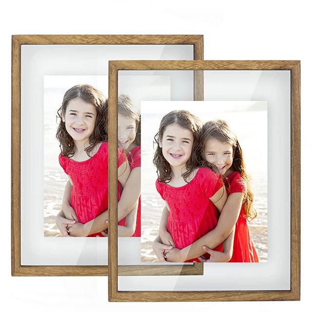 DLQuarts Floating Picture Frames, Floating Display for Fotos 2x3, 3.5x5, 5x7, 8x10 or Full Display Without Floating for 11x14 Fotos, 2 Pack, Carbonized Black