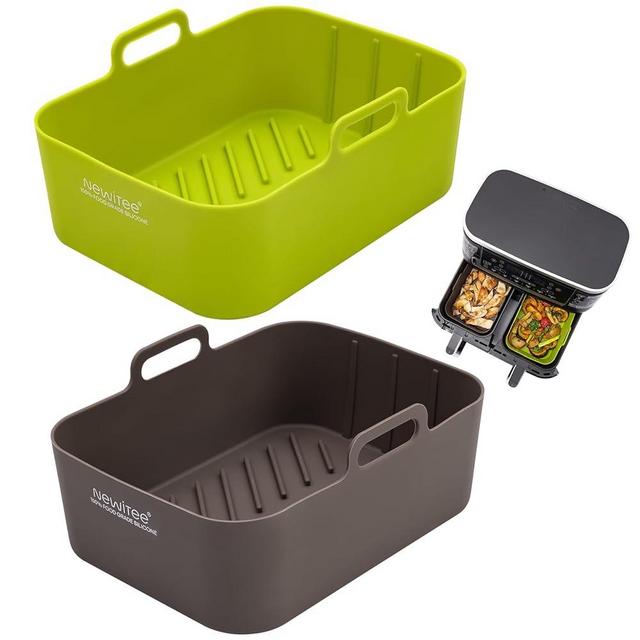Air Fryer Liners for Ninja DZ401/DZ550 10 QT, Silicone Reusable Air Fryer 2 Basket Liners, Rectangle Dual Air Fryer Liners Silicone Tray For Ninja Air Fryer - 2 Pack
