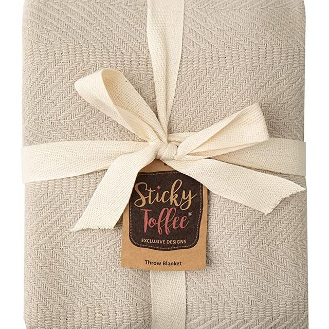 Sticky Toffee Woven Cotton Lightweight Throw Blanket | Warm and Soft Blanket for Couch Sofa and Bed | Tan | 60 in x 50 in