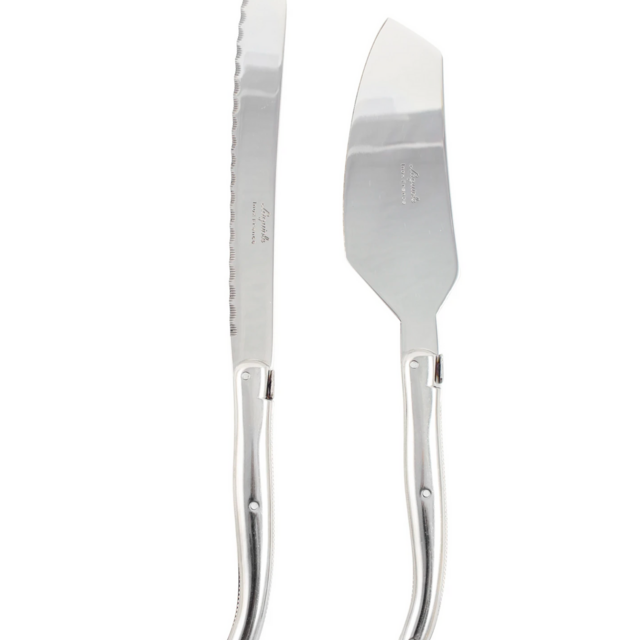 Laguiole Platine Cake & Bread Set in Wooden Tray - All Stainless Steel