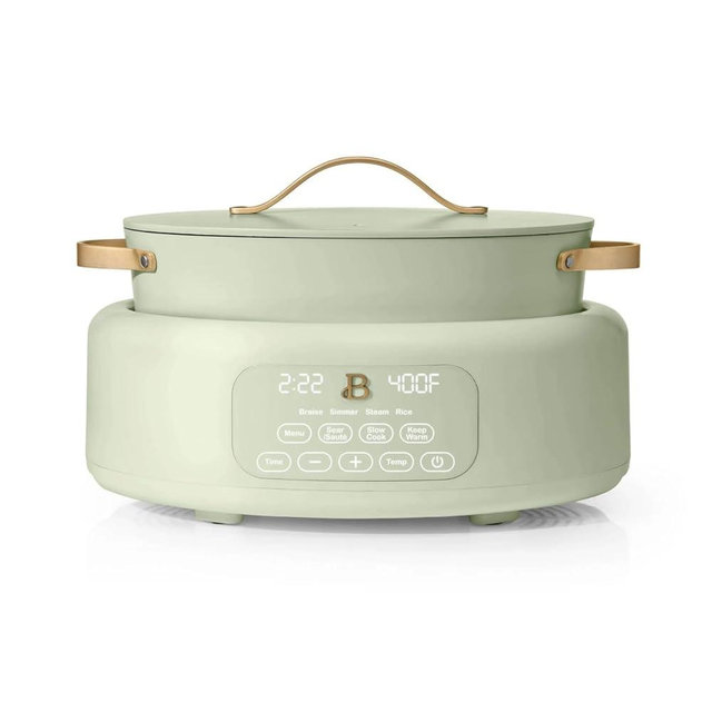 B- 10-in-1 6Qt Electric Multi-Cooker Slow Cooker, Rice Cooker, Steamer & More | Touch Control, Oven-Safe, Dishwasher-Safe (Sage Green)