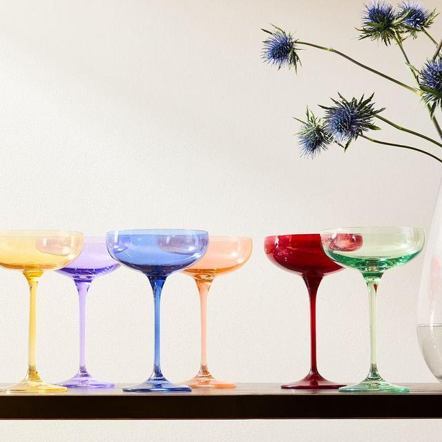 Estelle Colored Champagne Coupe Glass, Blush Pink, Lavender, Mint Green, Rose, Set of 6