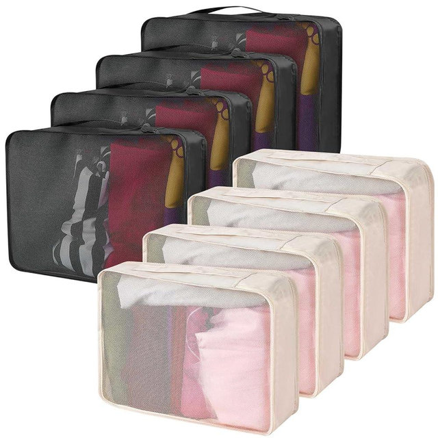 Silkfly 8 Pcs XL Packing Cube for Travel Luggage Organizer Suitcase High Capacity Large Packing Bag Bulk Reusable Mesh Travel Cube for Hiking Camping Accessory, 17.7 x 13 x 4.7 Inch (Black Beige)