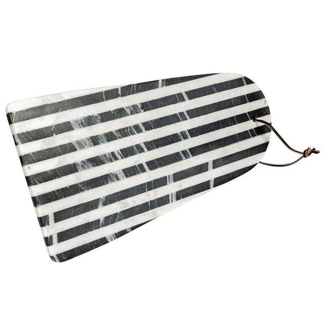 Creative Co-Op Large Marble Slicer Stripe Design and Sturdy Leather Tie, Black and White Cheese and Cutting Board