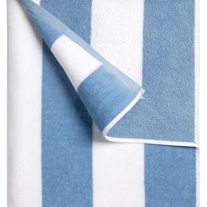 Large Oversized Beach Towel - 35 x 70 Inch Cotton Pool Towel, Blue Striped Soft Cabana Swim Towel