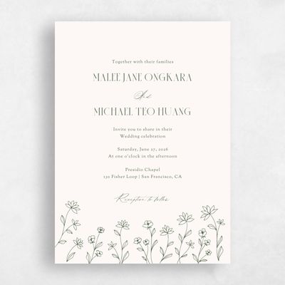 Beige Floral Wedding Invitation - Durham Portrait
