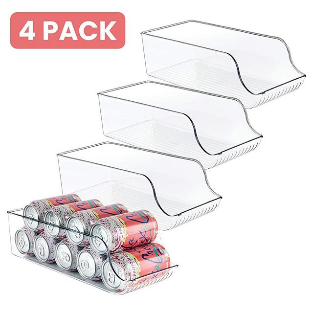 Homeries Can Drink Holder Storage & Dispenser Bin for Refrigerator, Freezer, Countertop, Cabinets & Pantry - Pack of 4 - Holds Up To 9 Cans (7oz) - Beverage & Canned Food Organizer