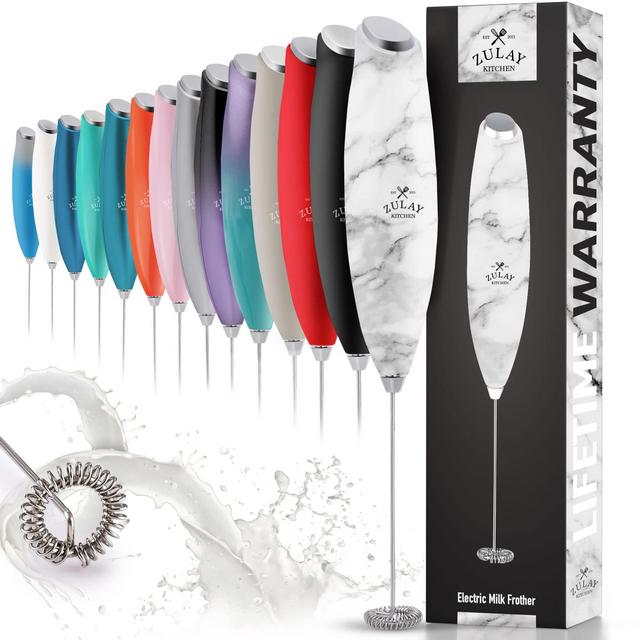 Zulay Milk Frother for Coffee with Upgraded Titanium Motor - Handheld Frother Whisk, Milk Foamer, Mini Blender and Electric Mixer Coffee Frother for Frappe, Latte, Matcha, No Stand - Marble