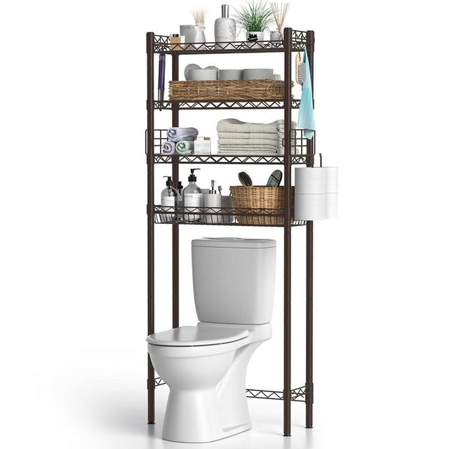 Hodonas 4-Tier Over Toilet Storage Shelf, Bathroom Organizer With Adjustable Freestanding Shelves, Space Saver Rack Above Toilet, Espresso