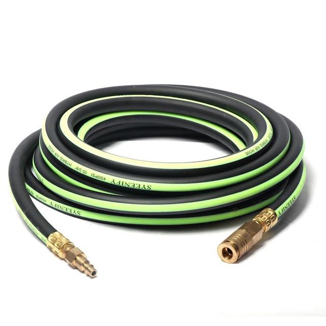 SYEENIFY Air Hose 3/8 in x 25 ft, Thickened 5 Layers Heavy Duty, Kink Resistant, 450PSI Hybrid Air Compressor Hose All-Weather Flexibility with 1/4" Industrial High Flow Quick Brass Coupler and Plug