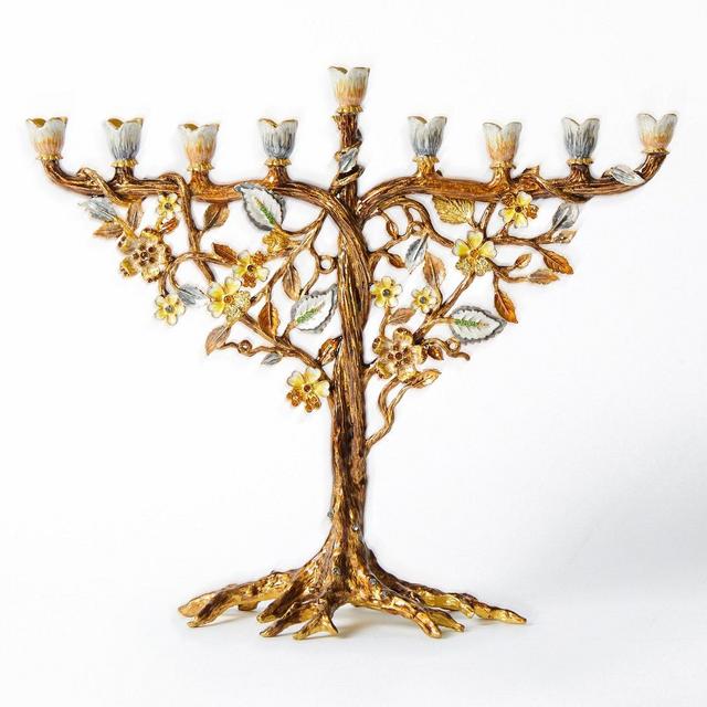Jewish Hanukkah Menorah Candle Holder With...