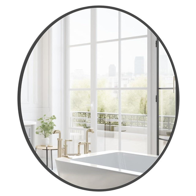 HOMECOOKIN Round Wall Mirror 24" Black Circle Mirror for Bathroom with Metal Framed, Round Gold Mirror for Wall Decor, Vanity, Entryway Living Room