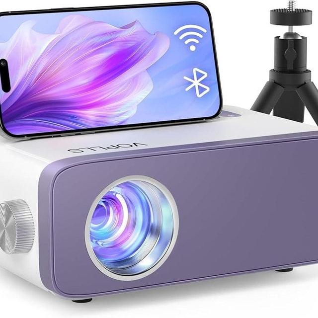 Mini Projector, VOPLLS 1080P Full HD WiFi Bluetooth Portable Projector, Outdoor Home Theater Movie Video Projector, 50% Zoom, Compatible with HDMl, USB, AV, Smartphone (15000L)