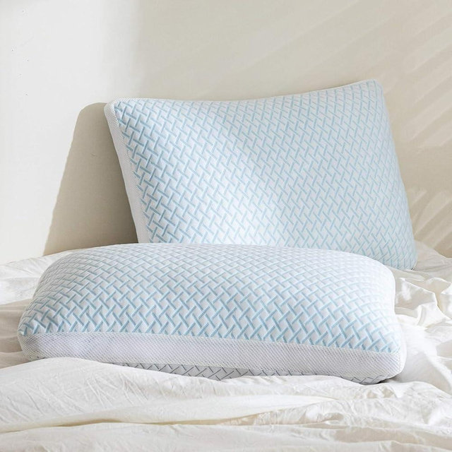 Shredded Memory Foam Cooling Soft Pillows Queen Size Set of 2, Adjustable Hypoallergenic Hotel Quality Pillow for Side, Back and Stomach Sleeper, Bamboo Viscose Cover, Oeko-TEX Certified