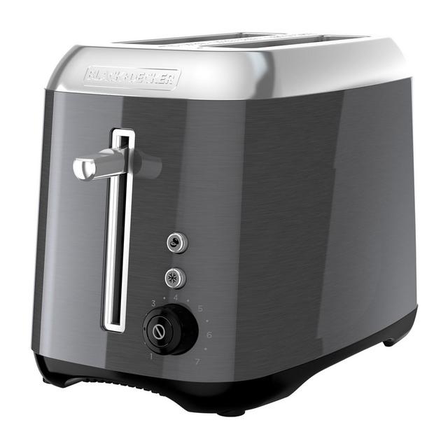 Black & Decker 2-Slice Toaster with Extra Wide Slot Push-Button Functions, Shade Selector and Swing-Down Crumb Tray, Black/Stainless Steel