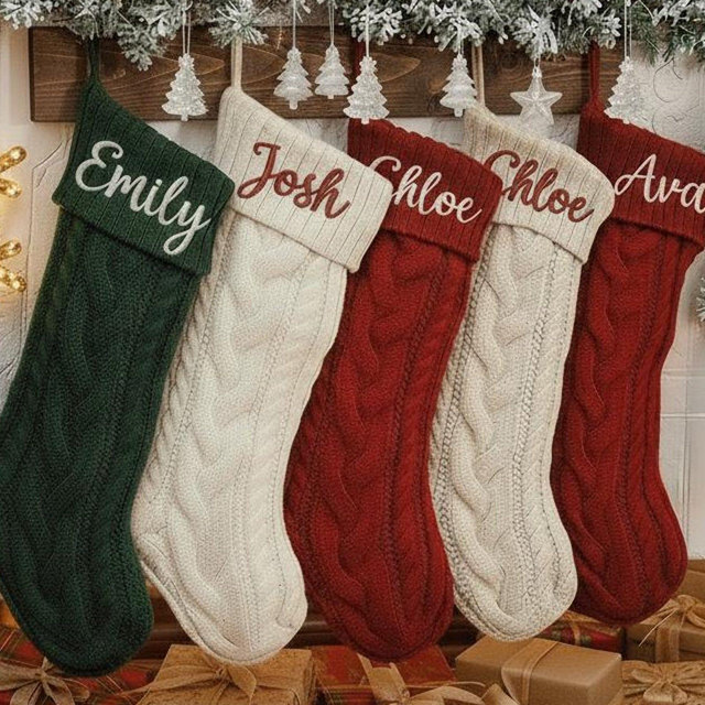 2026 Personalized Christmas Xmas Embroidered Family Name Stockings, Knit Family Christmas Stockings, Holiday Stockings Gifts