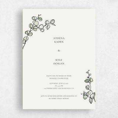 Beige Greenery Wedding Invitation - Livonia Classic