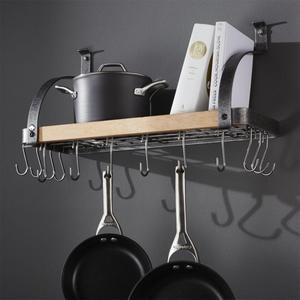 Enclume ® Steel and Wood Bookshelf Wall Pot Rack