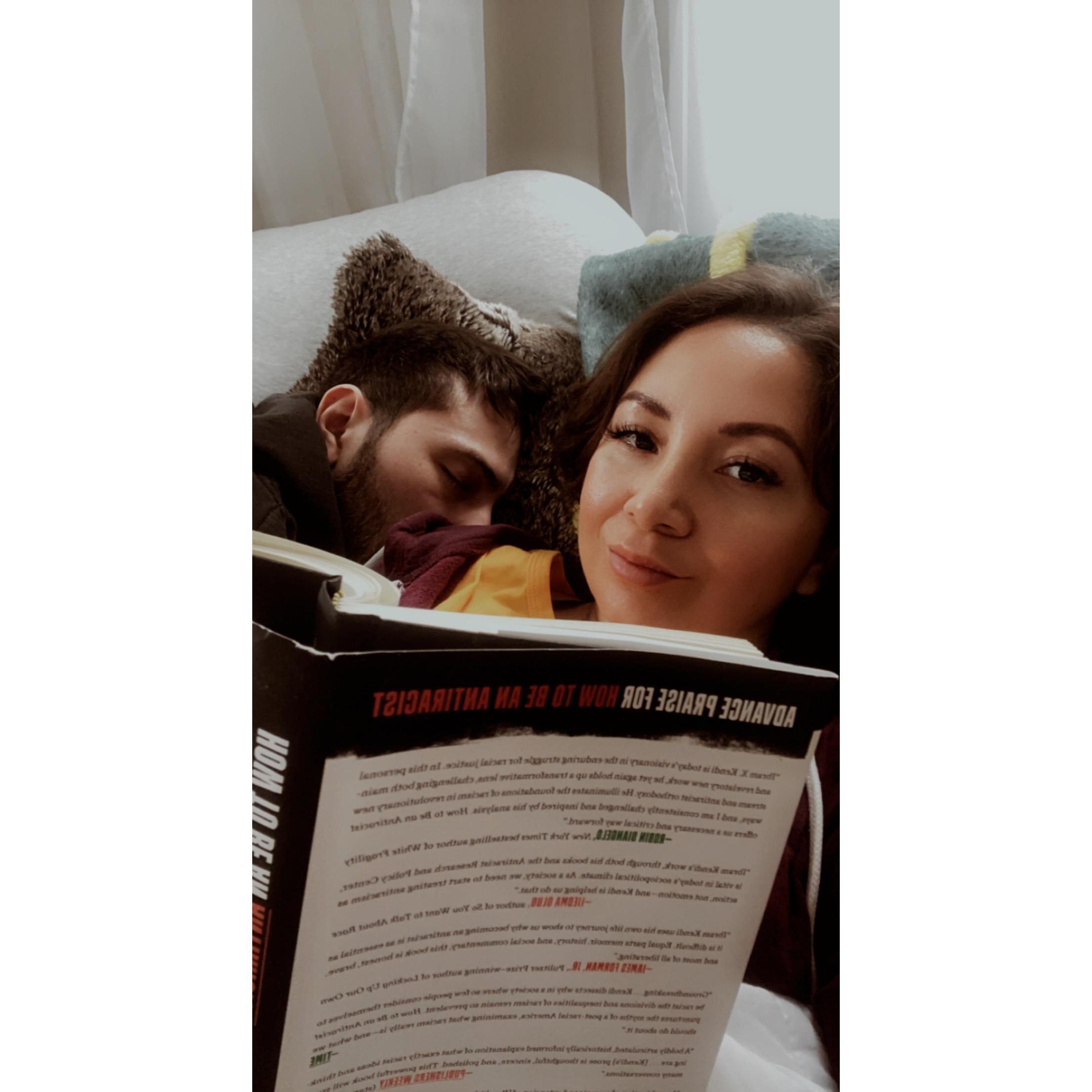 Nina reading Juan to sleep