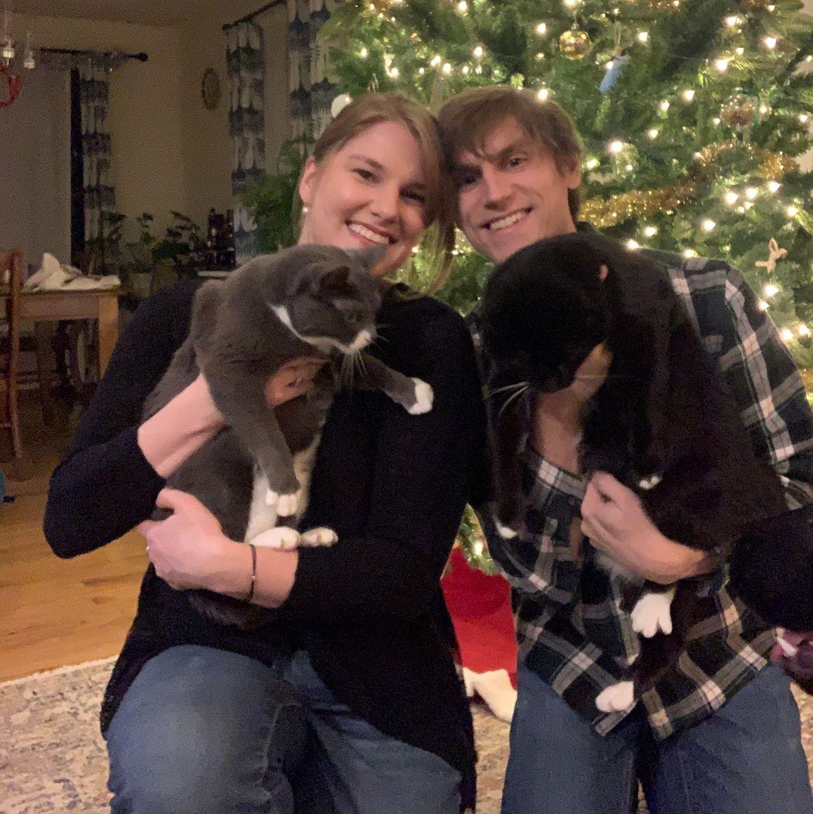 Doing our best to get Vinny and Polly in our first Christmas card