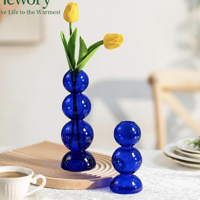 Blue Glass Bubble Vases
