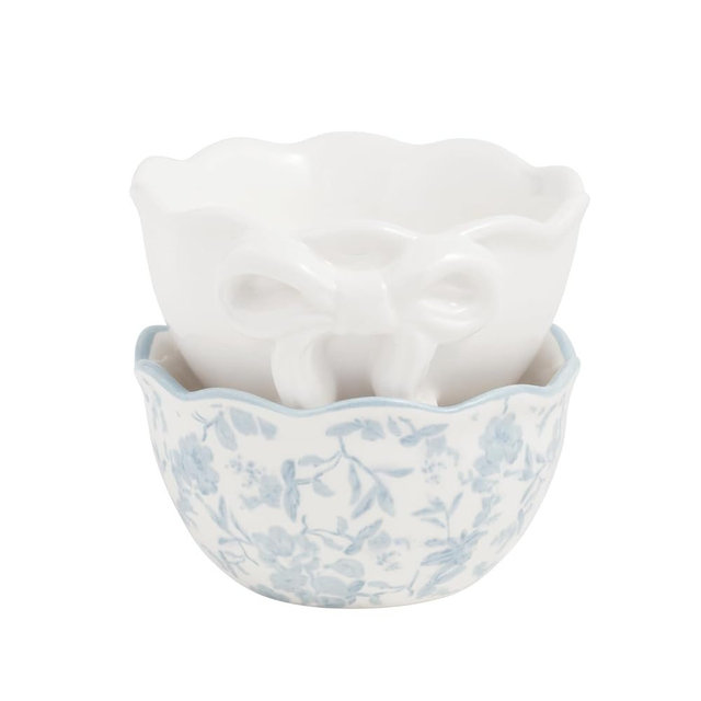 Mud Pie Ceramic Toile and White Bow Ramekins