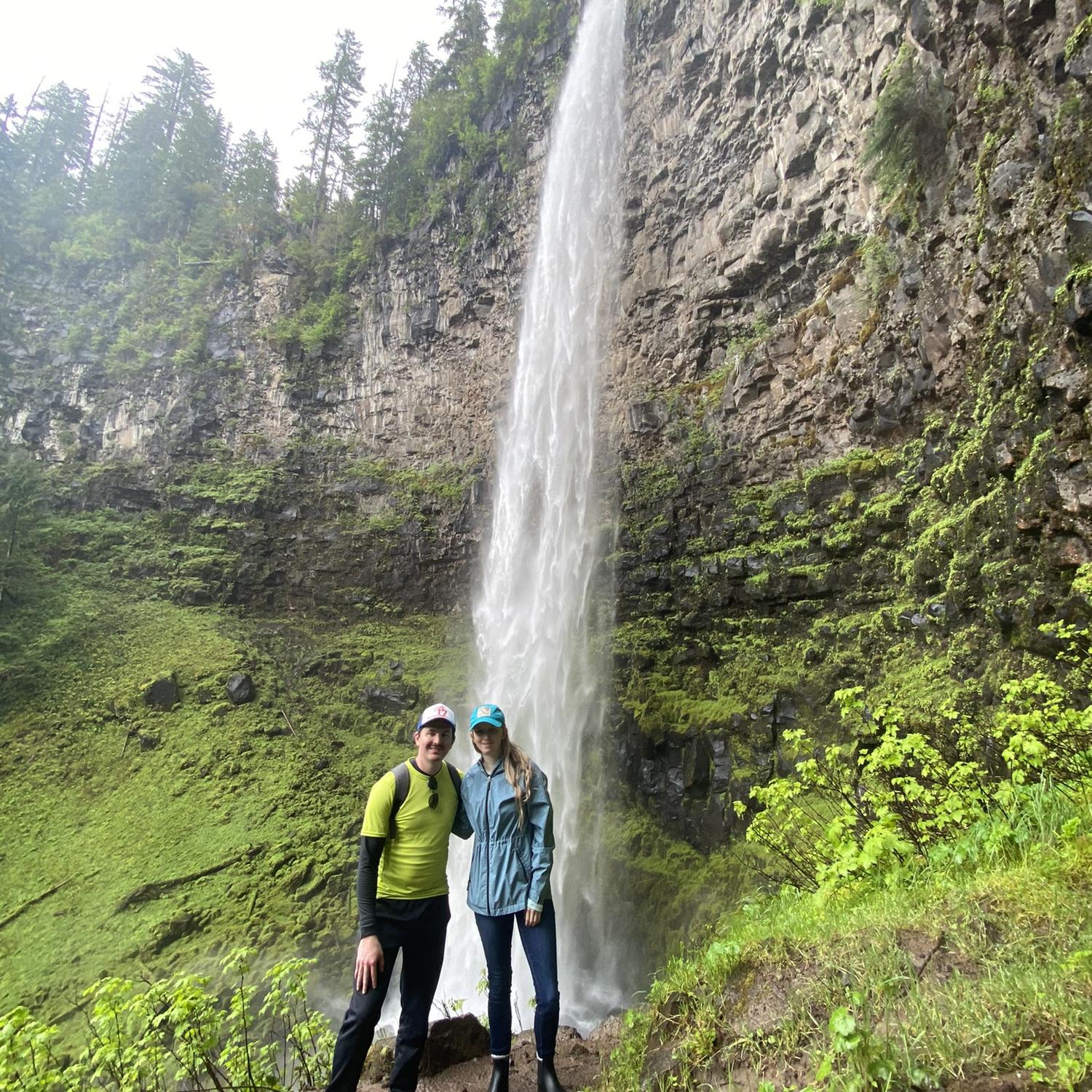 Waterfall hike during Gamble family visit to OR