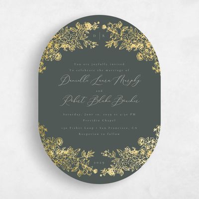 Green Oval Wedding Invitation - Sawyer Portrait Foil