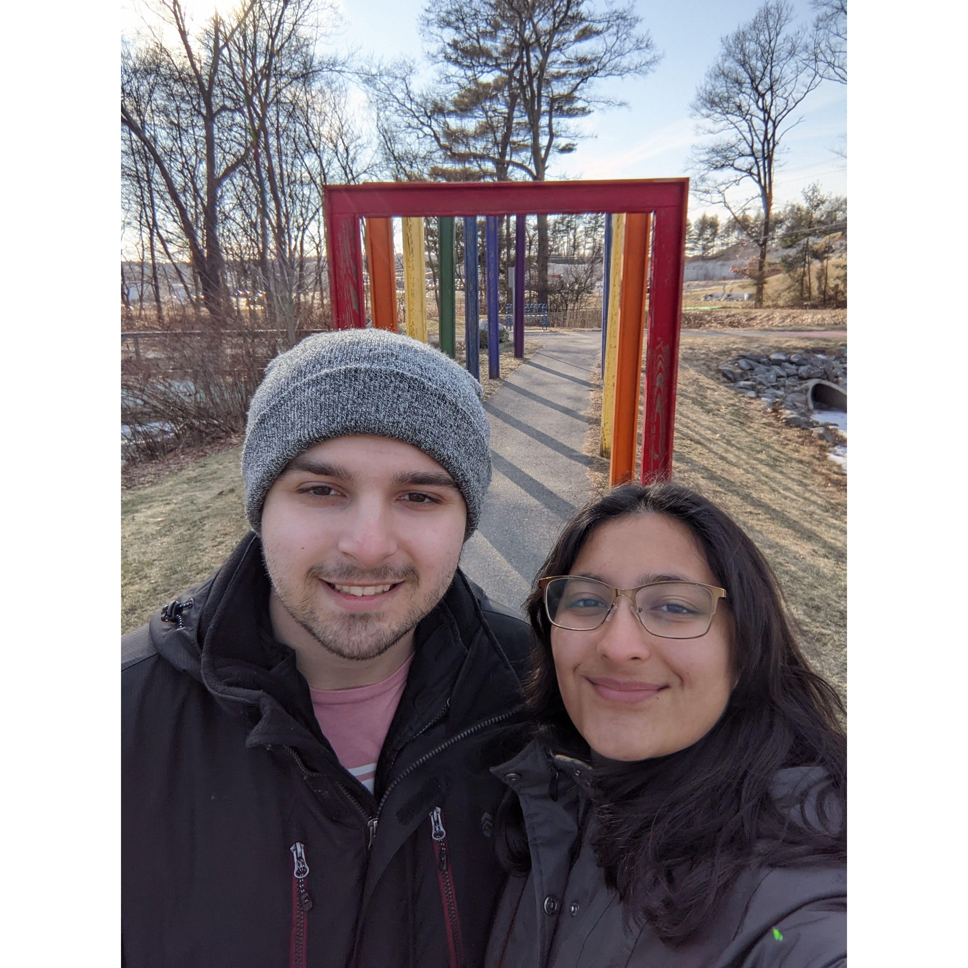 Exploring a sculpture park. January 2022, Franklin, MA