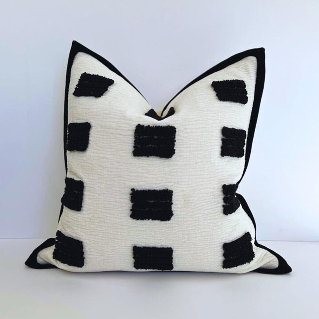 Mebellezza Tufted Decorative Boho Black and White Throw Pillow Cover, 18x18 inches, Soft and Luxurious Chenille Fabric, Elegant Design, Cushion Covers for Couch, Bedroom, Living Room, Home Decor