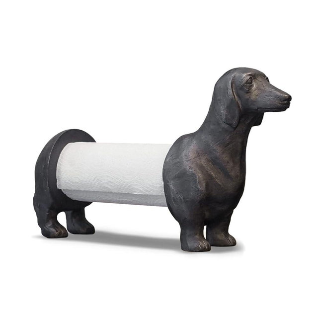 Synovana Vintage Dachshund Dog Paper Towel Holder Black Wiener Dog Tissue Towel Display Stand Freestanding Animal Toilet Paper Holder for Kitchen Countertop Home Decor