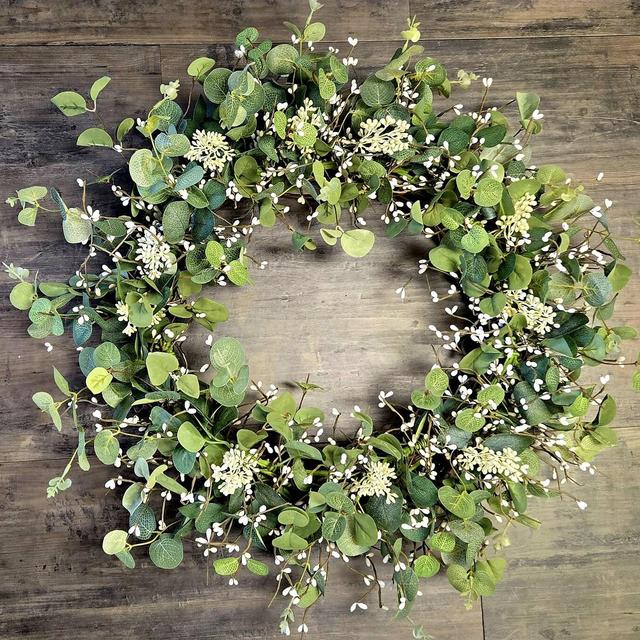 Large Faux Eucalyptus and Cream Berries Wreath