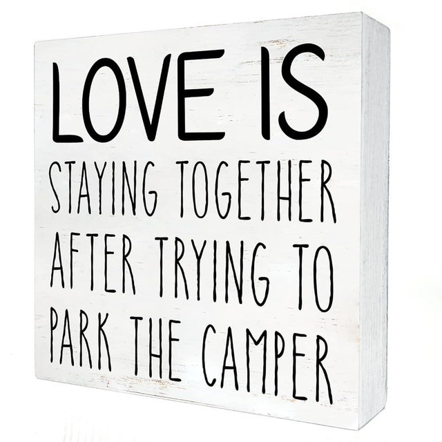 Love is Staying Together Camper Wood Box Sign Home Decor Rustic Camping Wooden Box Sign Block Plaque Wall Desk Decoration