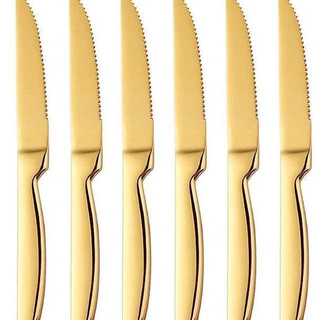 TAFAAL Stainless Steel Knives, Corrosion Resistant, Sharp Blade, Stainless Steel Handle, Kitchen Table Knife (Gold, Steak 6)