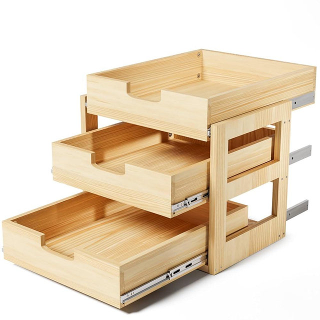 Gsskny Pull Out Cabinet Organizer, 17''W×21''D Sliding Drawers for Cabinets, 3 Tier Soft Close Slide Out Wooden Pull out Drawers, Base Cabinet Organization for Kitchen, Pantry, Bathroom