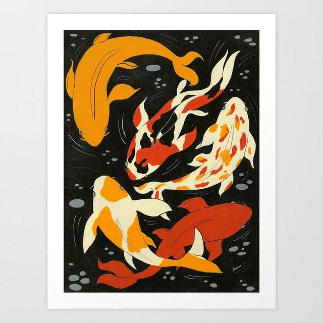 Koi in Black Water Art Print