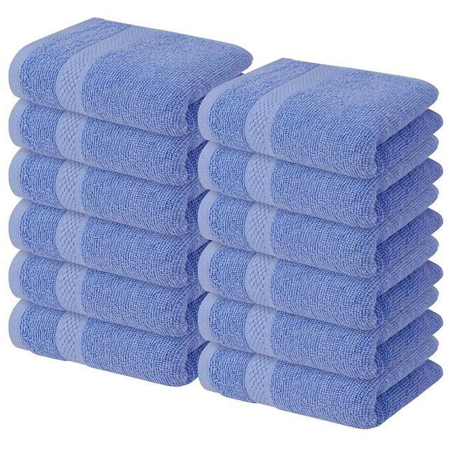 Infinitee Xclusives 12 Pack Premium Blue Wash Cloths and Face Towels, 13x13 100% Cotton, Soft and Absorbent Washcloths Set - Perfect for Bathroom, Gym, and Spa