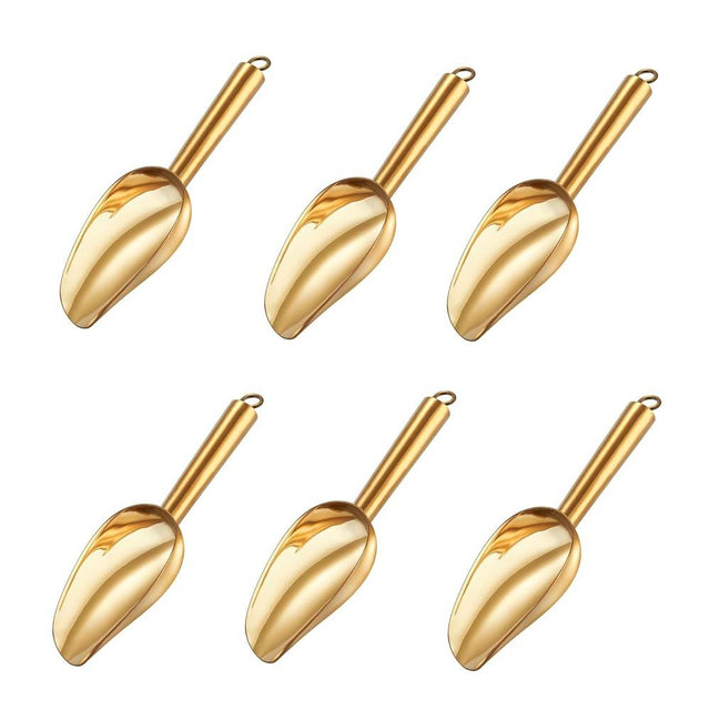 TeamFar Mini Ice Scoop, 3 Oz Stainless Steel Small Food Scoops, Utility Canister Scoops for Scooping Ice Cube/Coffee Bean/Sugar/Flour, Healthy & Sturdy, Mirror Finish & Dishwasher Safe, Gold – 6pcs