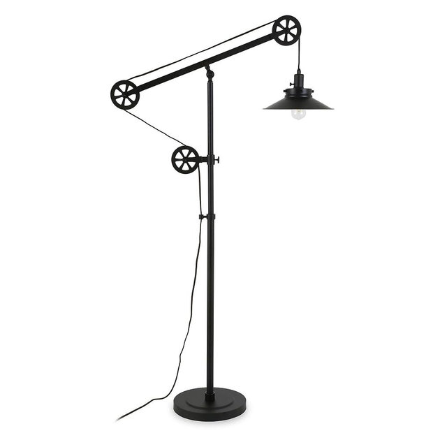 Henn&Hart Wide Brim/Pulley System Floor Lamp with Metal Shade in Blackened Bronze/Blackened Bronze, Floor Lamp for Home Office, Bedroom, Living Room