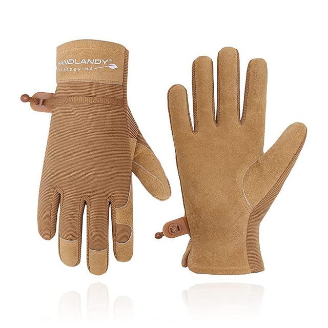 HANDLANDY Gardening Gloves for Women Flexible & Durable, Breathable Utility Work Gloves Heavy Duty Leather Garden Yard Glove