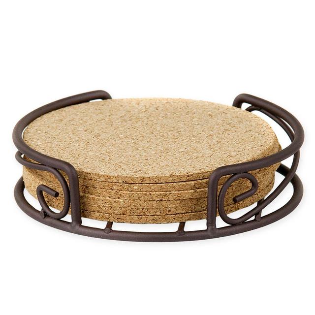 Home Basics Coasters with Scroll Holder (Set of 4)