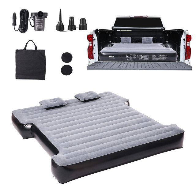 VEVOR Truck Bed Air Mattress,for 5.5-5.8 ft Full Size Short Truck Beds,Inflatable Air Mattress Camping Bed with 12V Air Pump 2 Pillows,Carry Bag,Gray