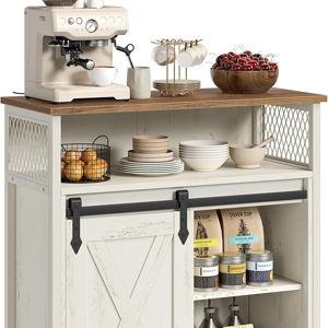 VASAGLE Buffet Cabinet, Coffee Bar Storage Cabinet, Sideboard with 1 Sliding Barn Door, Adjustable Shelves, 11.8 x 27.6 x 31.5 Inches, for Living Room, Rustic White and Honey Brown LSC089WJ02S