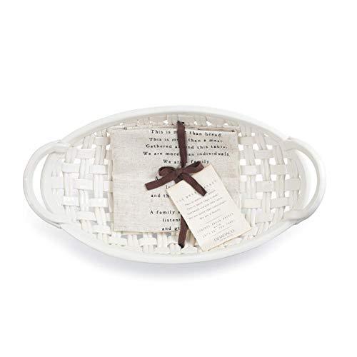Bread Basket White 15 x 8 Ceramic Earthenware Decorative Bowl With Towel